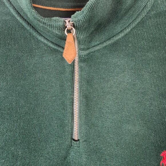Polo Ralph Lauren Dark Green 100% Cotton Knit Quarter Zip Sweater - Picture 3 of 5